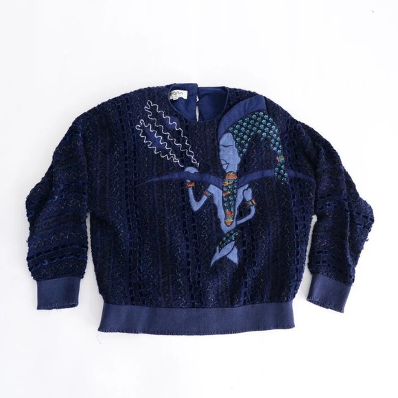 Vintage Season  Fashion Navy Knit Crewneck Sweater Size 13 - Picture 4 of 14
